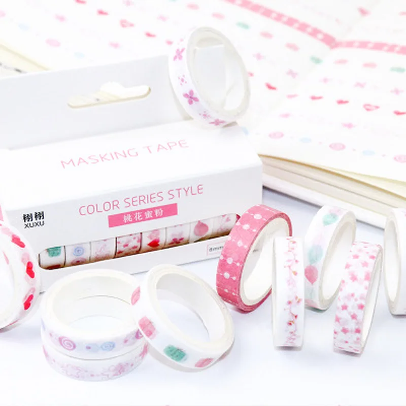 

10Pcs/Set Washi Tape Set Cute Stationery Masking Tape Japanese Tapes Stationery Peach Blossom Washi Tapes Kawaii School Supplies