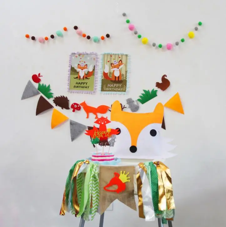 1 комплект Лисий енот ежик баннер висячий флаг для дня рождения Декор стул