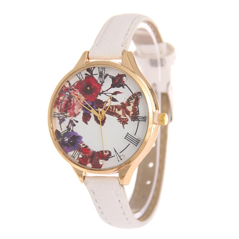 Модные Повседневные Женские кварцевые наручные часы с цветочным принтом женские