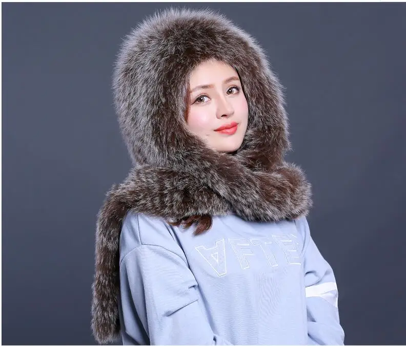 Winter new fox fur scarf hat female dual-use fur hat outdoor warm scarf hat Korean version
