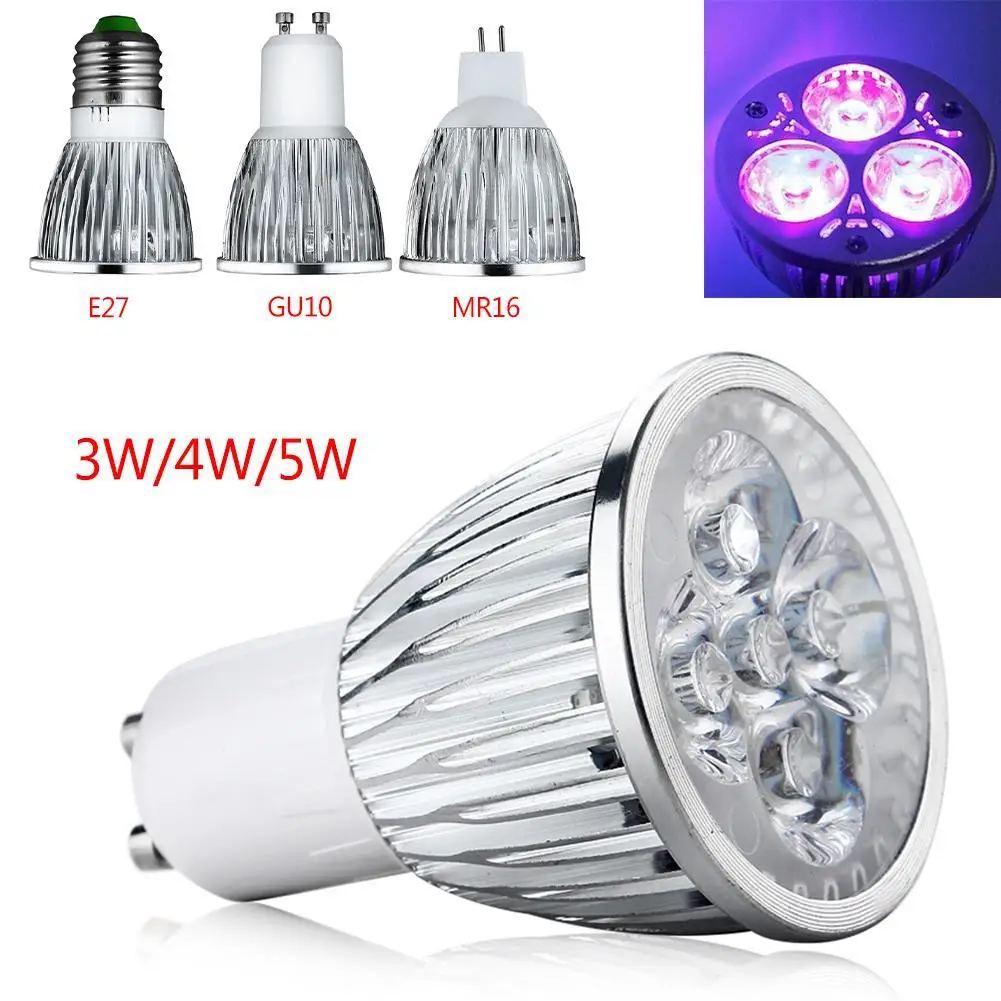 3W 4W 5W E27 GU10 AC 85 265V UV LED ультрафиолетовый 395 400nm прожектор лампа MR16 12V фиолетовый свет
