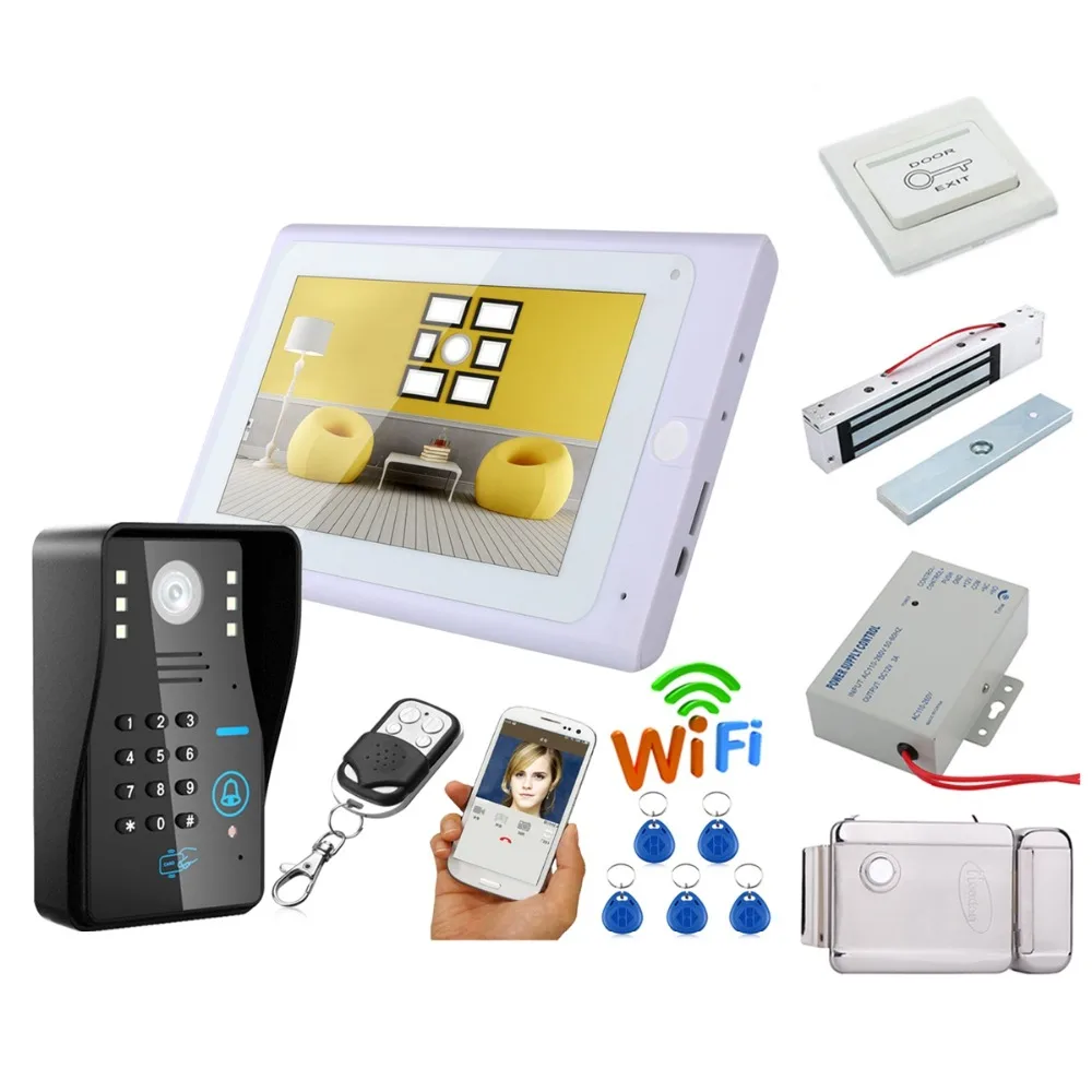 Домашний набор 7 &quotпроводной/беспроводной Wifi RFID пароль видео дверной звонок