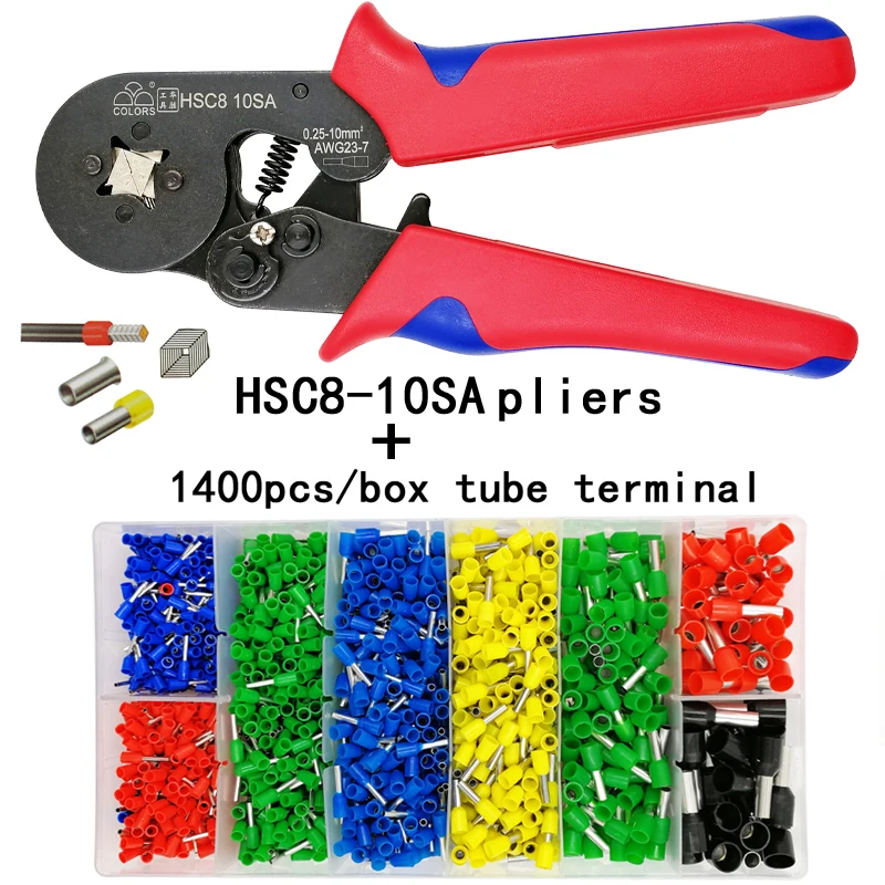 HSC8 10SA 1400H HSC8 10S обжимные плоскогубцы 0,25-10mm2 23-7AWG HSC8 6-6 0,25-6mm2 с коробкой Тип трубки тип иглы терминал мини обжимные провода инструменты - Цвет: HSC8 10SA 1400H