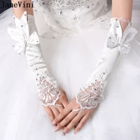 janevini 2019 fashion white long wedding bridal gloves fingerless bow beaded opera length satin gloves women wedding accessories