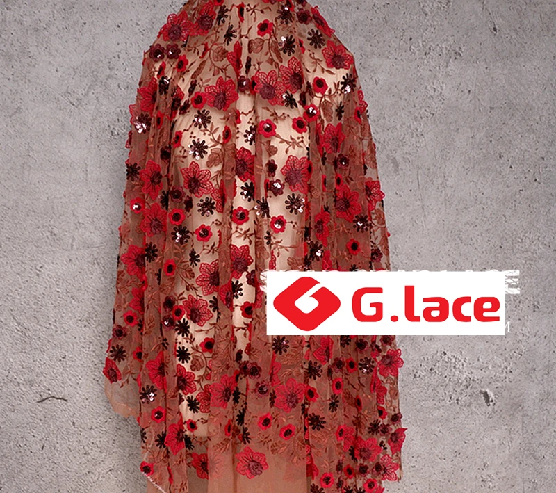 GLace 1Y/лот 1 4 м в ширину Высокое качество 3D Цветочная вышивка Блестки Ткань
