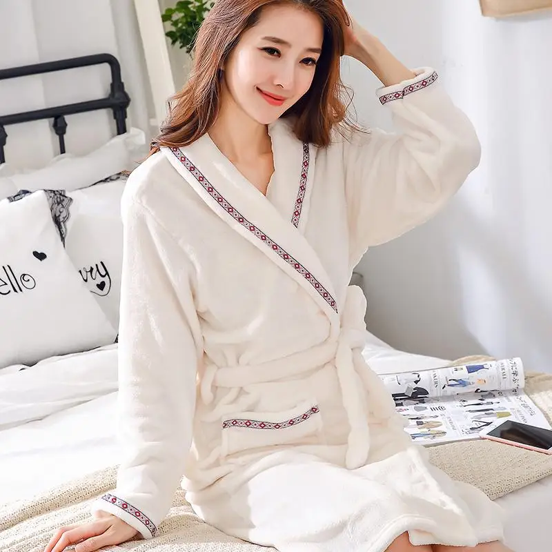 Robe 3 Lovers коралловый флисовый халат осень зима теплая Пижама для женщин и мужчин плотный халат для отдыха Ночная Рубашка домашняя одежда M L XL XXL - Цвет: Robe 3