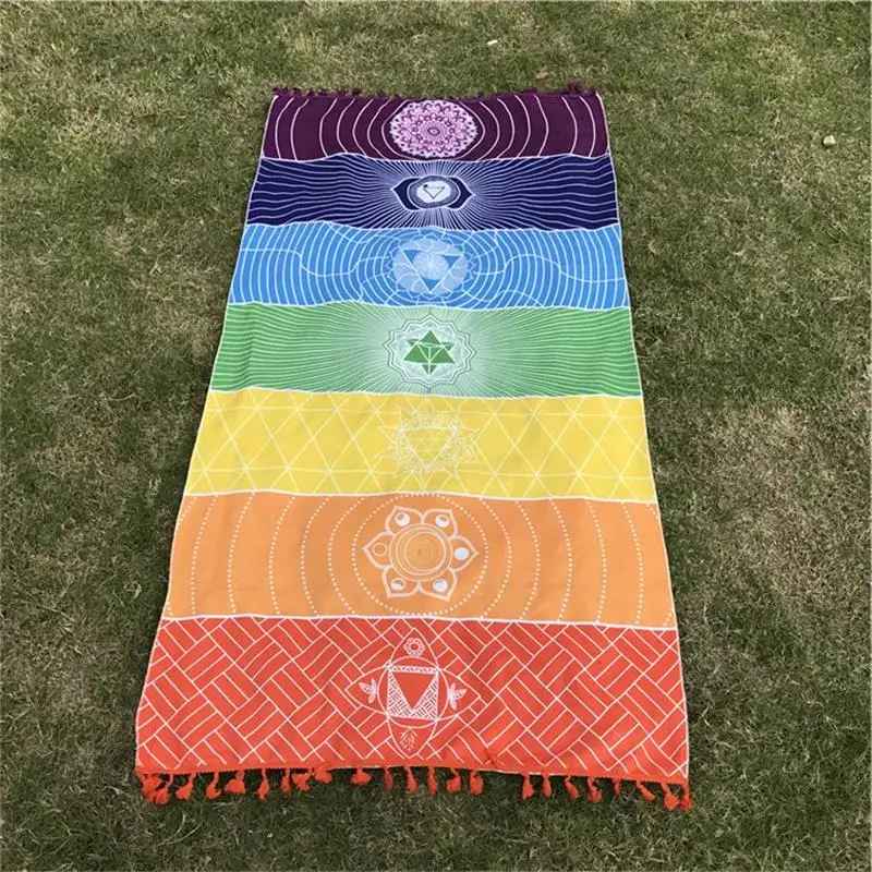 Богемный настенный подвесной Индийский одеяло с мандалой 7 Чакр цветной гобелен