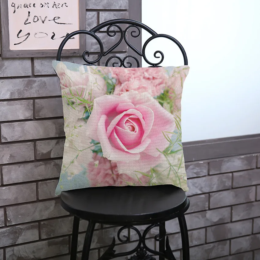 Квадратный чехол для подушки с цветочным рисунком розовые розы водные цвета
