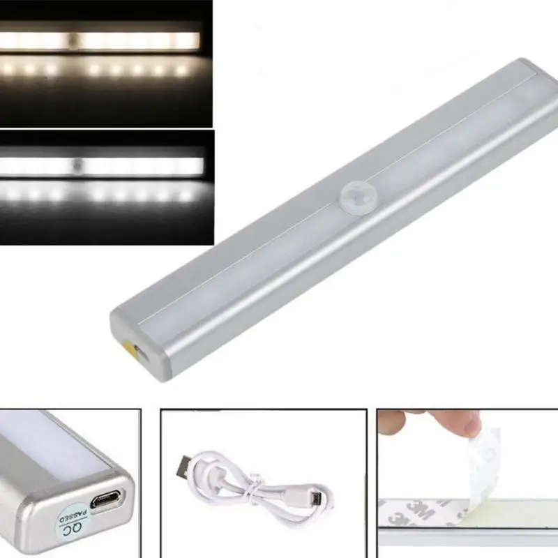 Светильник с датчиком движения перезаряжаемый от USB 10 светодиодов|usb pir|lamp lamplampe