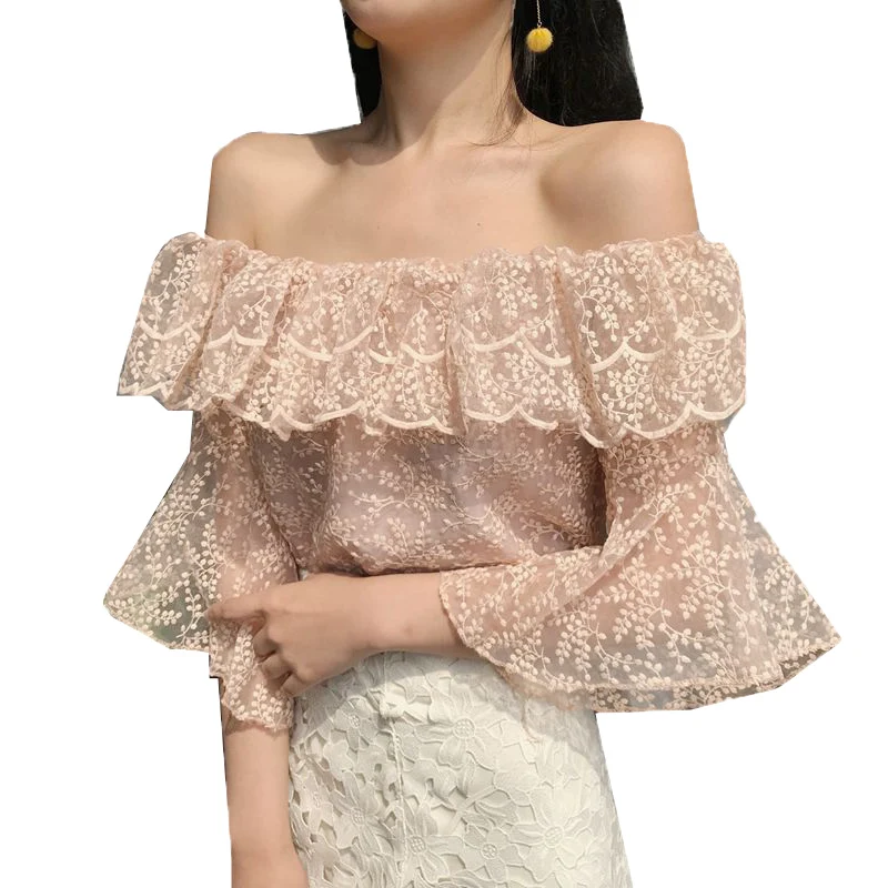 Фото Женская кружевная блузка с цветочным принтом элегантная винтажная Блузка