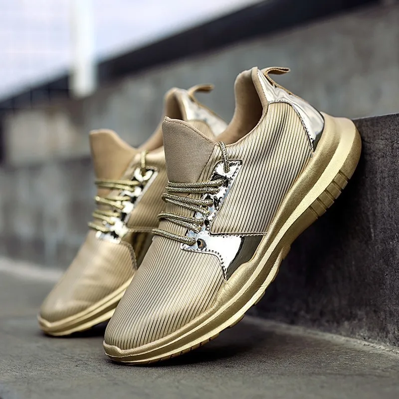 gold shoes fashion Женские кроссовки золотистого цвета; zapatillas mujer; стильные уличные спортивные кроссовки для девочек; chaussures femme; блестящие яркие женские кроссовки - Цвет: gold shoes fashion