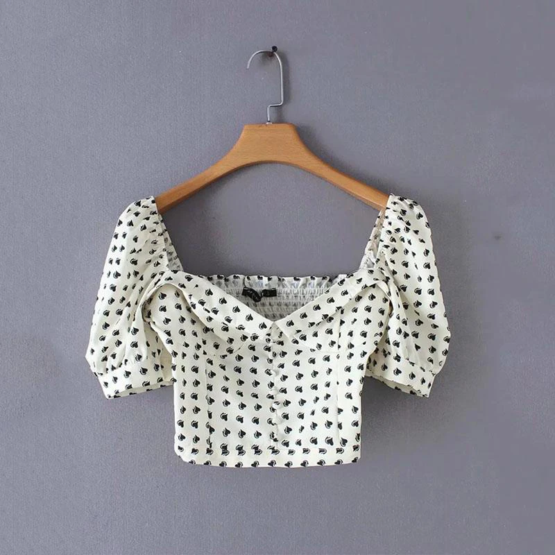 Женский укороченный топ с принтом в виде сердца белая уличная одежда Корейском