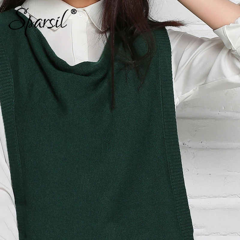 Sparsil Женский Осенний шерстяной вязаный жилет свитер без рукавов с гофрированным