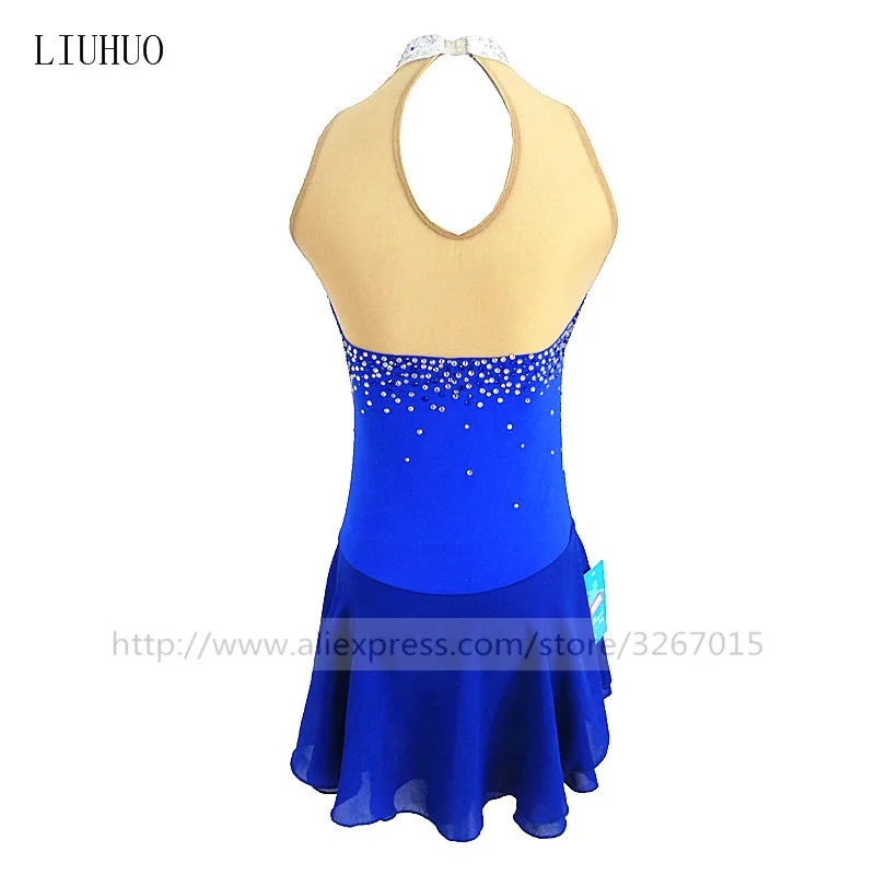 Платье для фигурного катания женское платье на коньках голубое без рукавов с