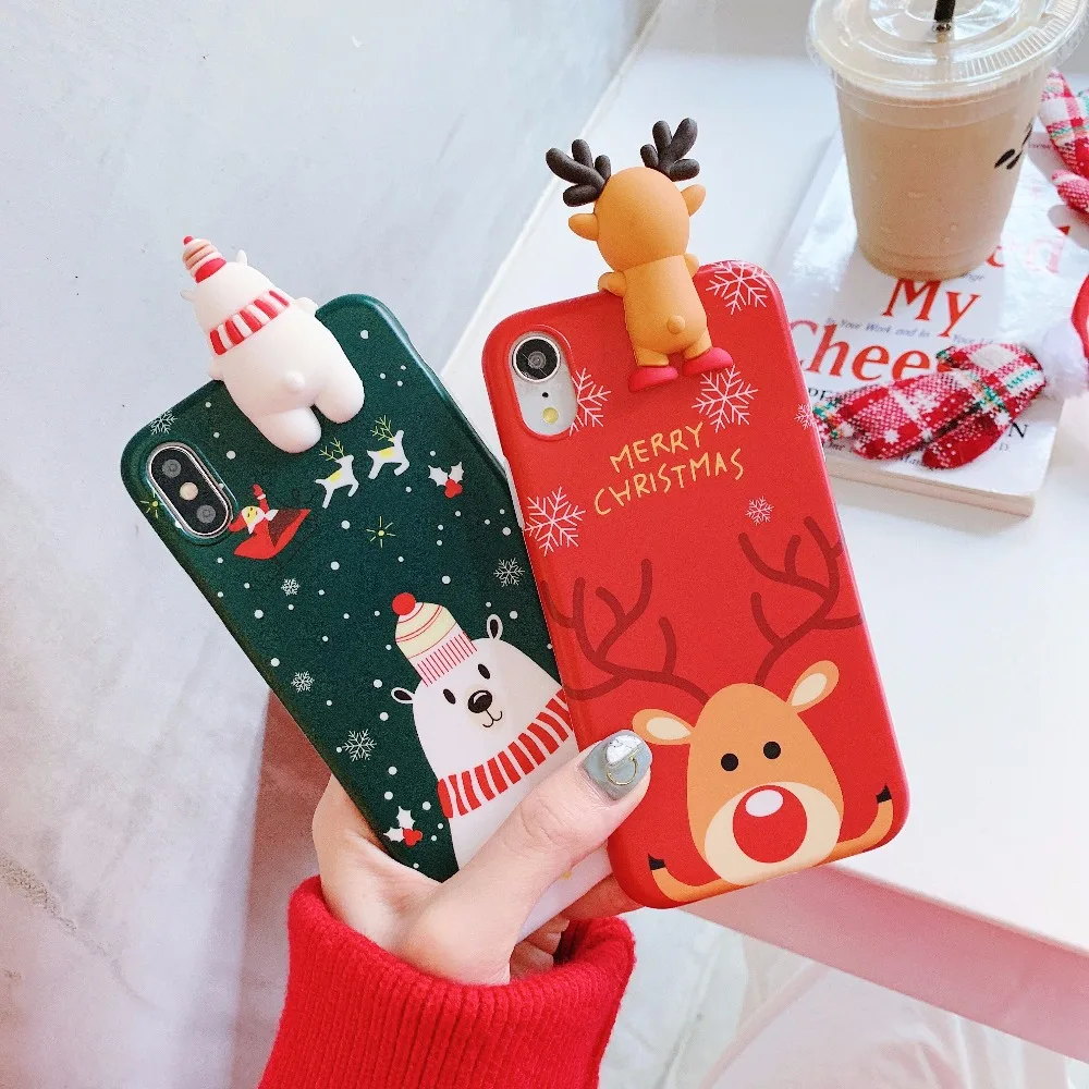Зимний чехол для телефона iPhone 6 6s Plus 3D милый мягкий 7 8 X Christma Олень XS max XR |