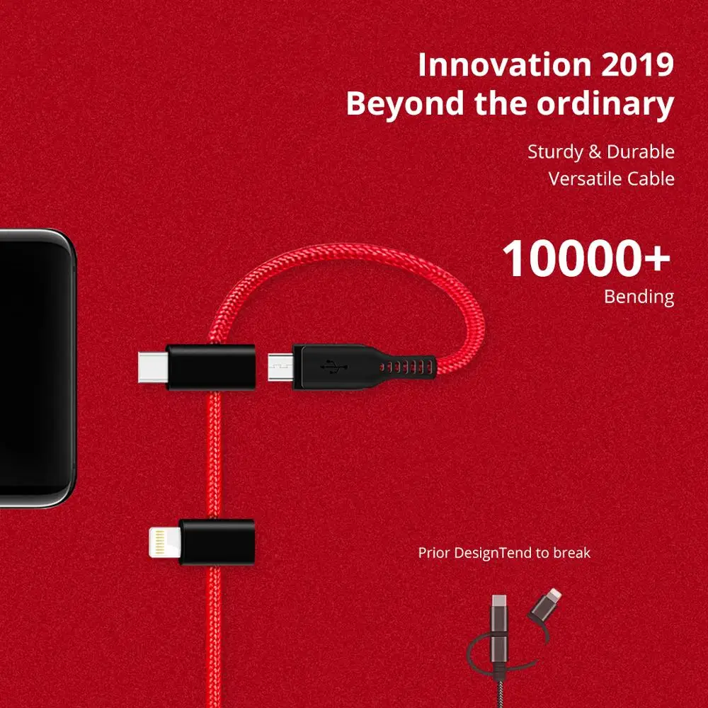 ISky MFi кабель Lead【 3 в 1 usb для iPhone Android USB Type C Lightning быстрая зарядка 2.4A синхронизации