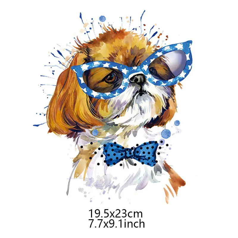 Glass Dog L Нашивки с изображением волка единорога, тигра, перьев, железные полосатые наклейки для одежды, термопечать, а-уровень, моющиеся, сделай сам, термопередача - Цвет: Glass Dog L