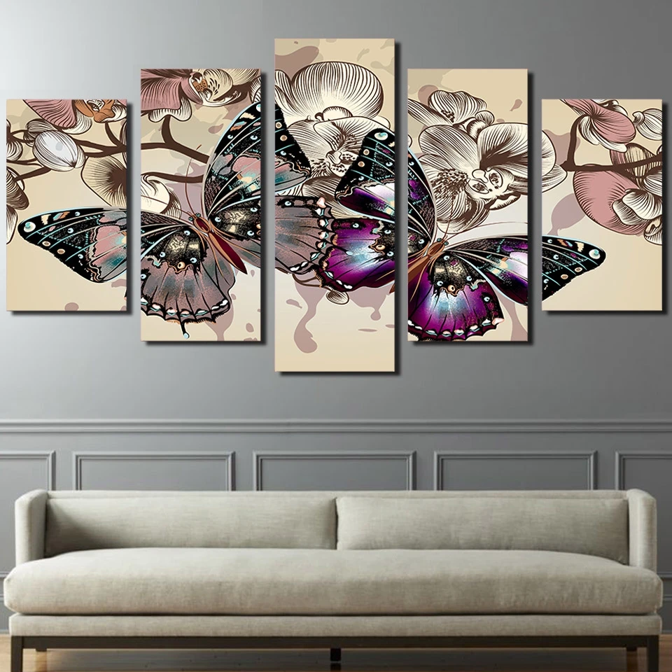 Модульные HD-принты холст картины гостиная Настенная картина рамка 5 шт. цветы с
