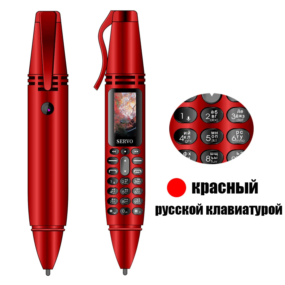 Red Rus Button Мини-ручка для мобильных телефонов 0,9", миниатюрный экран, GSM, две sim-карты, камера, фонарик, Bluetooth, набор номера, мобильный телефон с записывающей ручкой, SERVO K07 - Цвет: Red Rus Button