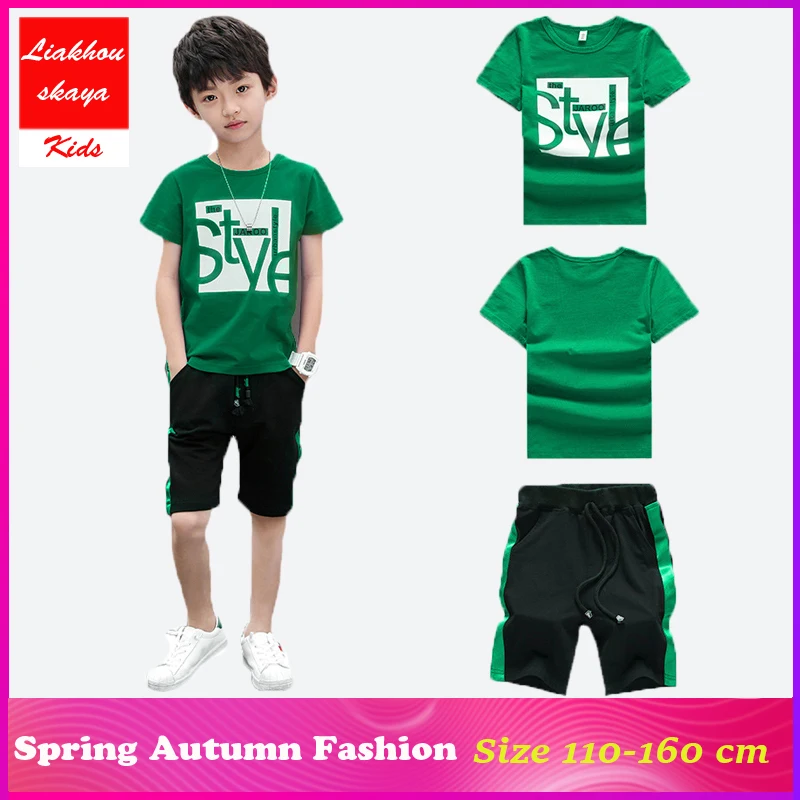 Лето 2019 одежда для мальчиков спортивный костюм подростков детская футболка с