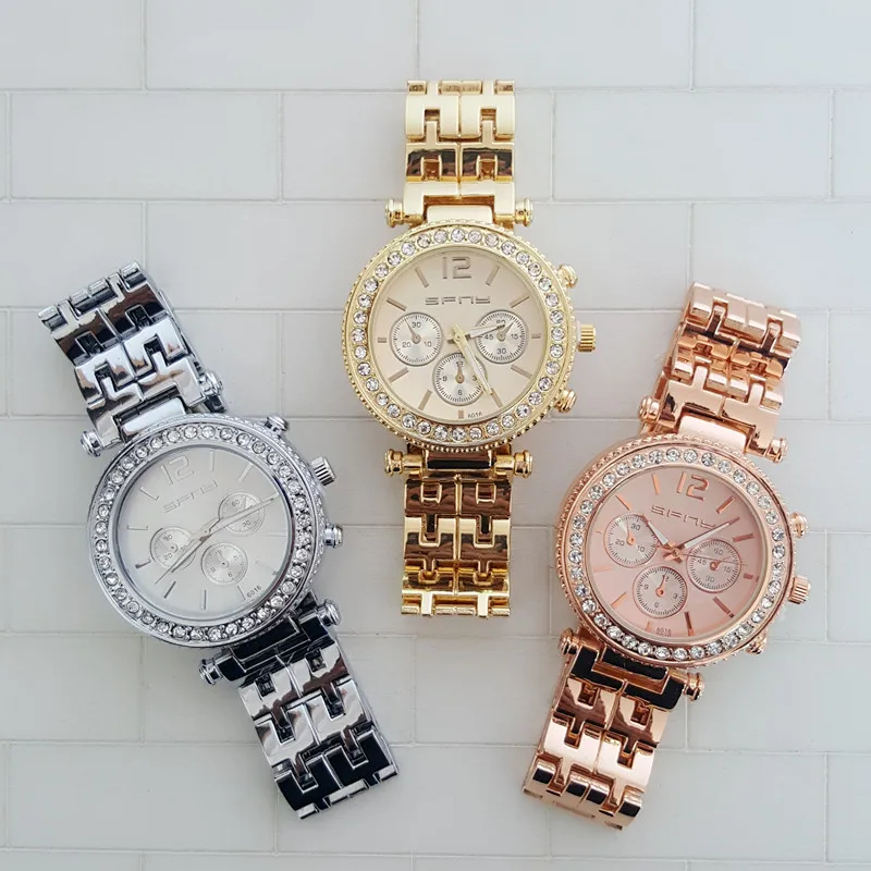 Новинка 2016 золотые часы с полированным браслетом женские кварцевые креативный