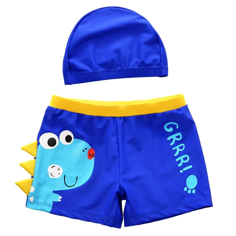 2019 Baby Boy Swimwear Kid Boys Swimsuit Cartoon Dinosaur Letter Cotton Beach Wear Birefs+Hat Swimming Suit Casual |