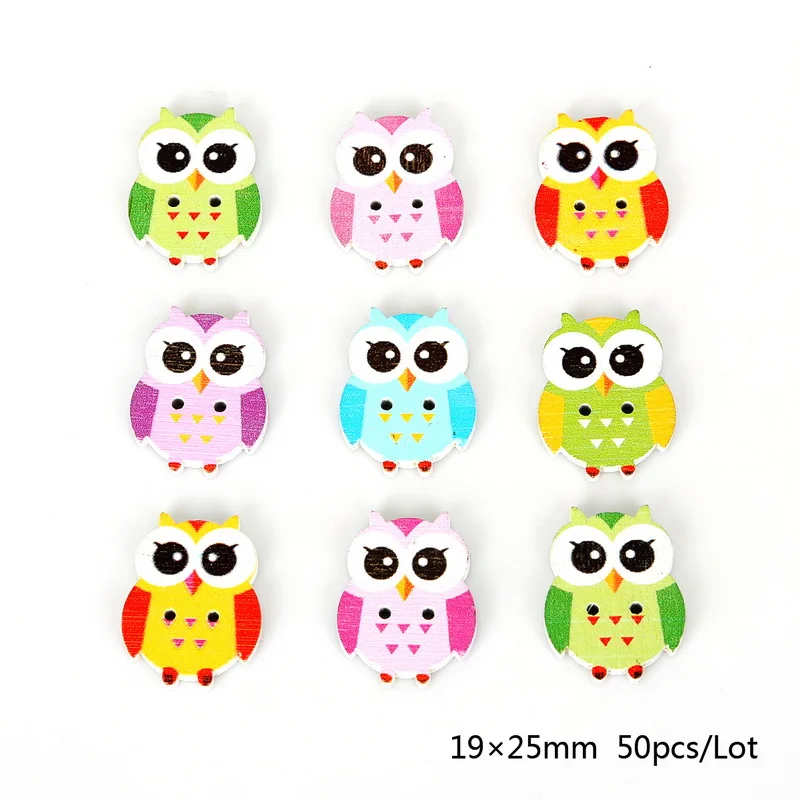 Owl 03 50 шт. 2 отверстия плоские деревянные Пуговицы Красочные смешанные животные цветок окрашенные кнопки DIY Одежда Ремесло шитье, скрапбукинг, аксессуары - Цвет: Owl 03