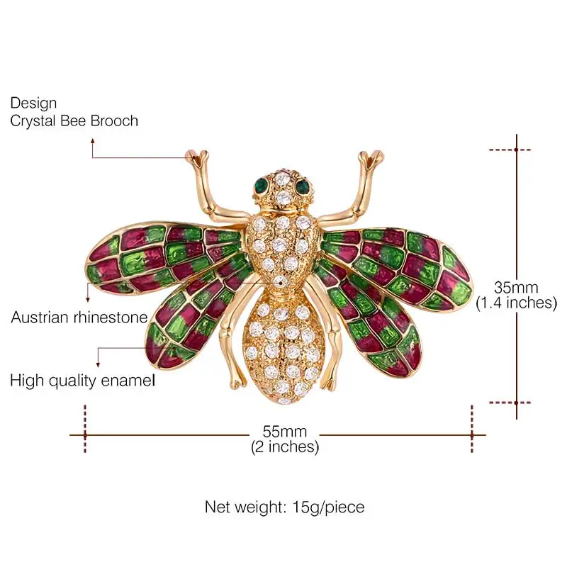 U7 Красивый Зеленый Брошь Пчела с Камнями Новинки Броши На Шапку Женская