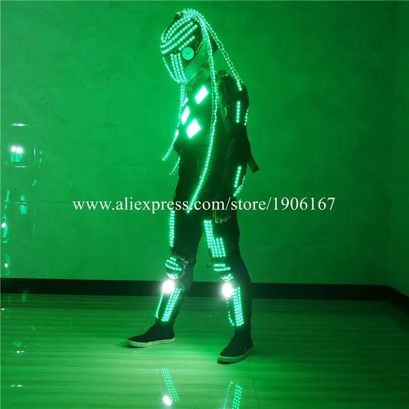 RGB светодиодный светящийся робот костюм шлем с LED подсветкой с подсветкой красочные растущий свет костюм вечерние Перфор одежда этап мигающий реквизит