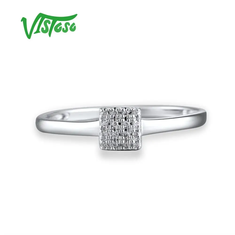VISTOSO Pure 14K 585 розовое Белое золото сверкающий бриллиант тонкое квадратное кольцо для женщин юбилейное обручальное модное ювелирное изделие