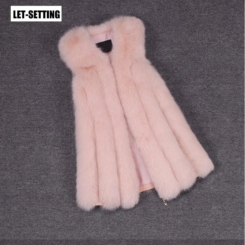 LET-SETTING hot sale winter sleeveless female fox Faux Fur Vest black red white | Женская одежда
