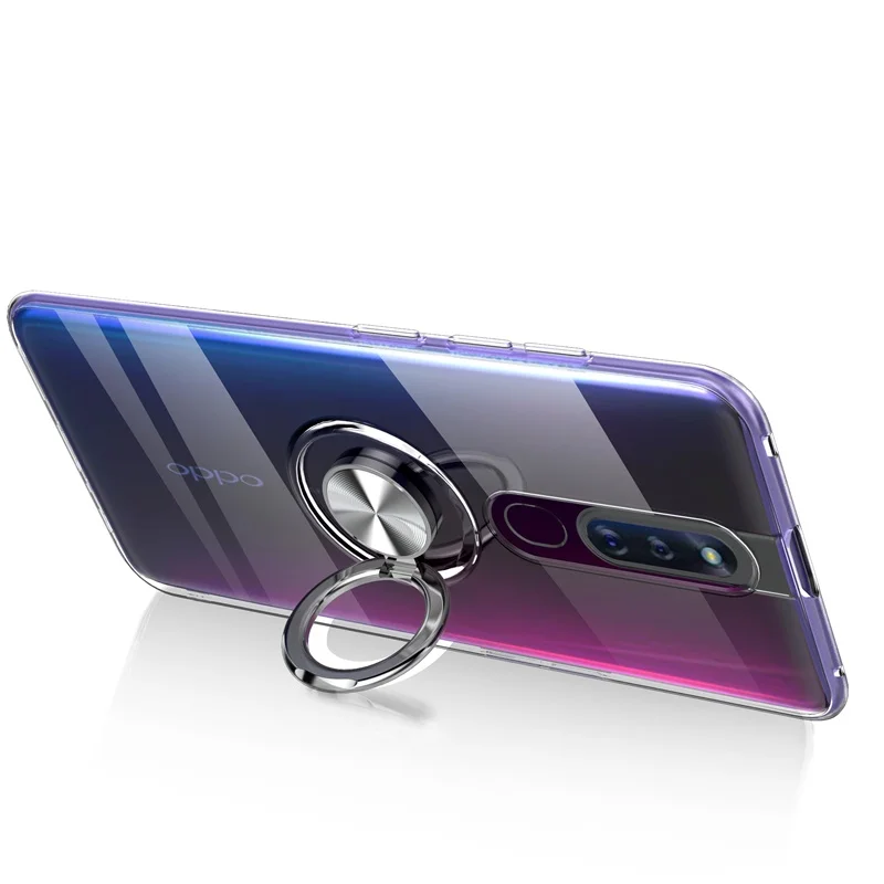 Чехол для OPPO F11 Pro прозрачный автомобильный держатель с кольцом на палец Мягкий