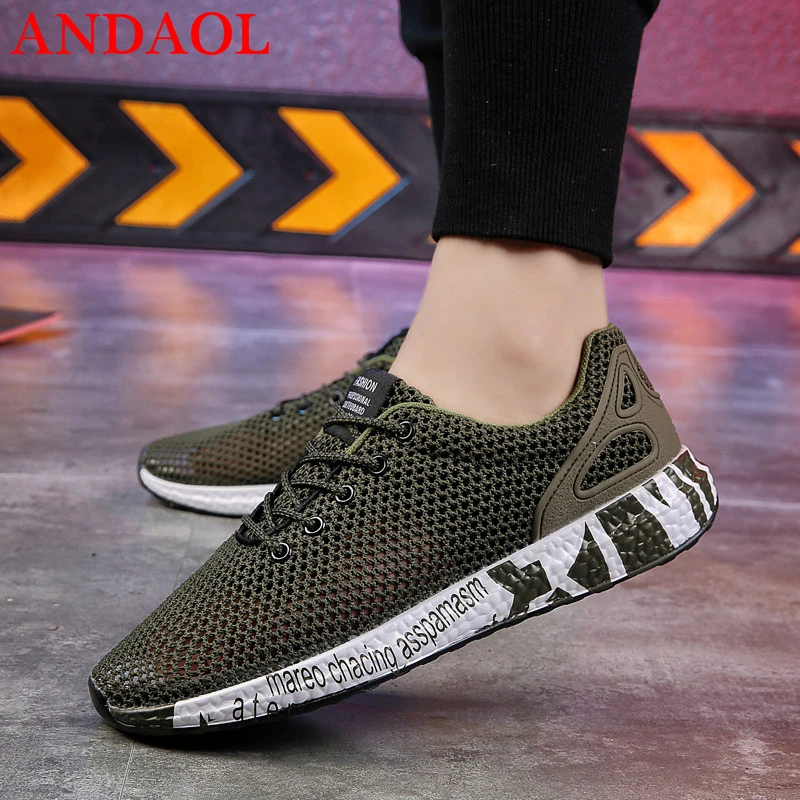 

ANDAOL Men's Casual Shoes Top Quality Solid Mesh Breathable light driving Trainers Luxury Trend Non-Slip Wild Campus Sneakers