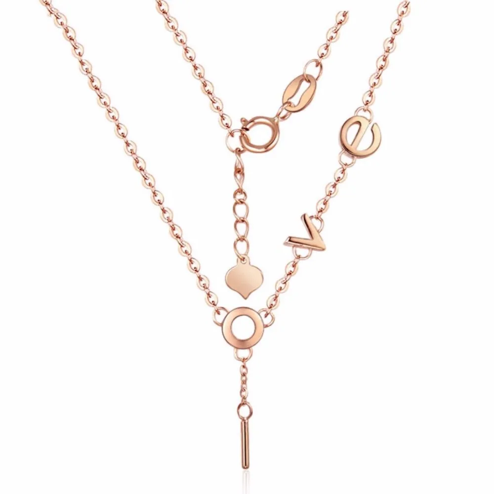 

Real AU750 Rose Gold Chain Great Love Letter Charm O Link Necklace
