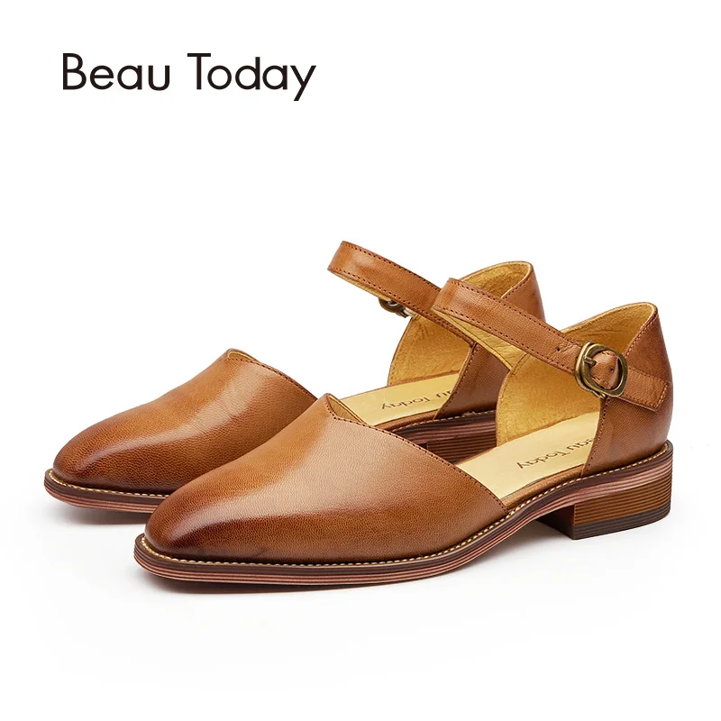 BeauToday/женские босоножки из натуральной кожи с квадратным носком и пряжкой на