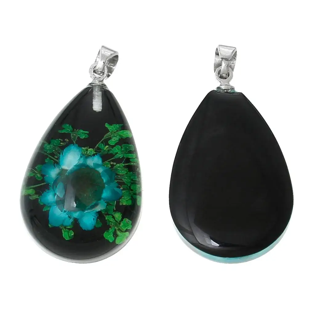 DoreenBeads полимерные шармы подвески черная капля цветочный узор 3 см (1 2/8 дюйма) x 18 0