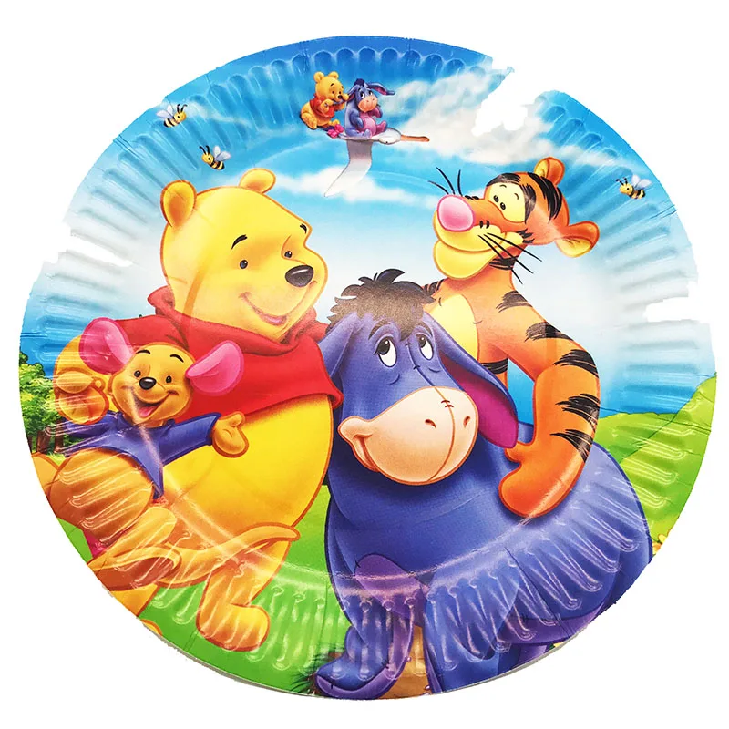 Paper plate x 10 Вечерние одноразовые столовые приборы с Винни-пухом, бумажный стаканчик, тарелка, шапочка, Детские воздушные шары для вечеринки на день рождения, AH21 - Цвет: Paper plate x 10