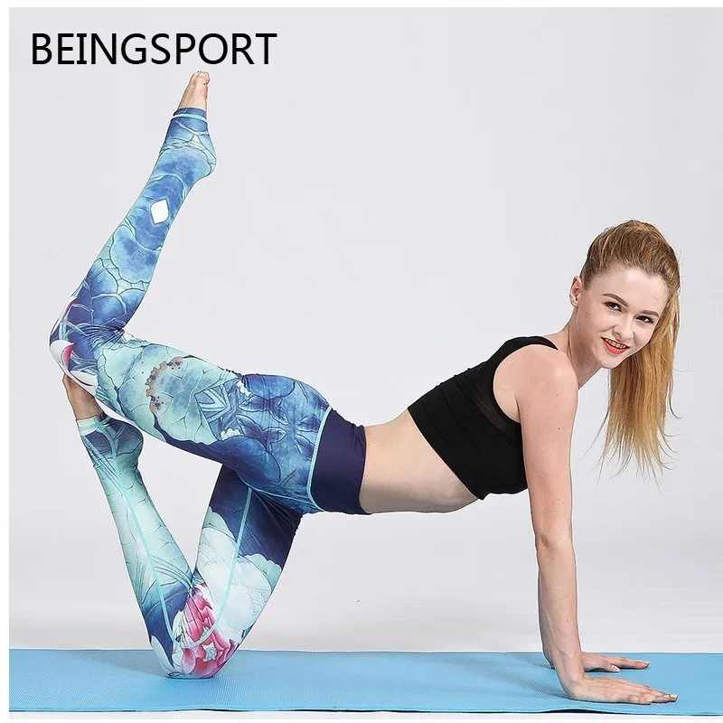 2018 Women Yoga Pants Slim Fitness Leggings Running Sport Elastic Ink Printing Gym Sportswear | Спорт и развлечения