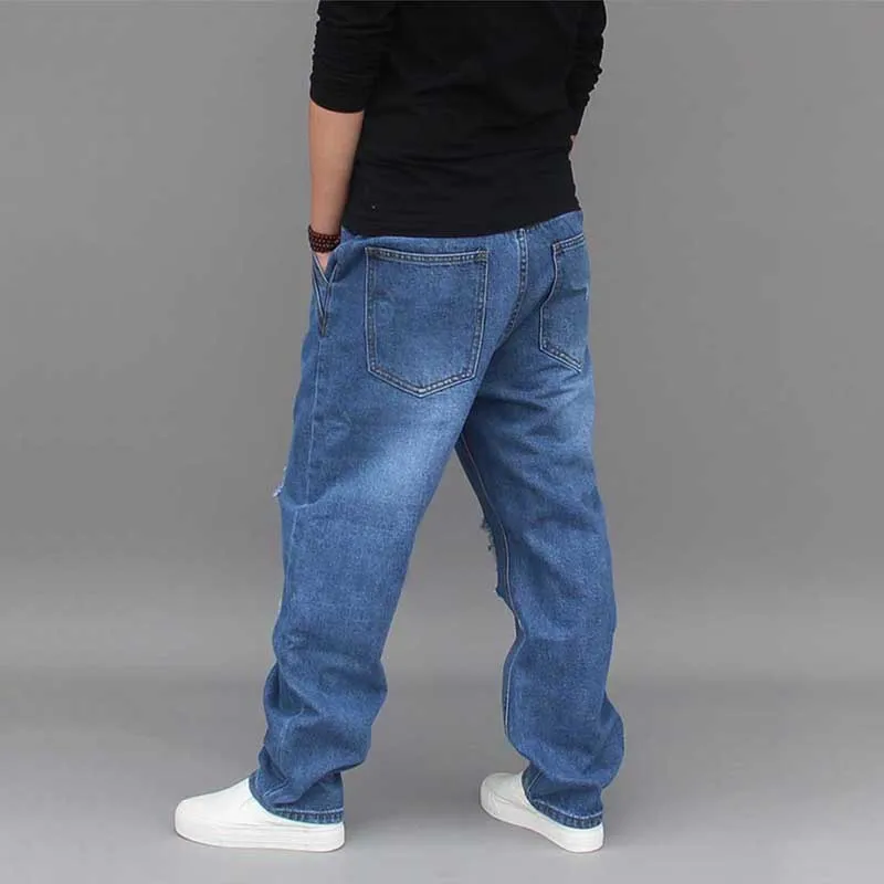Fashion Harem Denim Pants Men Casual Hip Hop Ripped Jeans Distressed Low Crotch Hole Loose Baggy Cotton Trousers Male Clothes