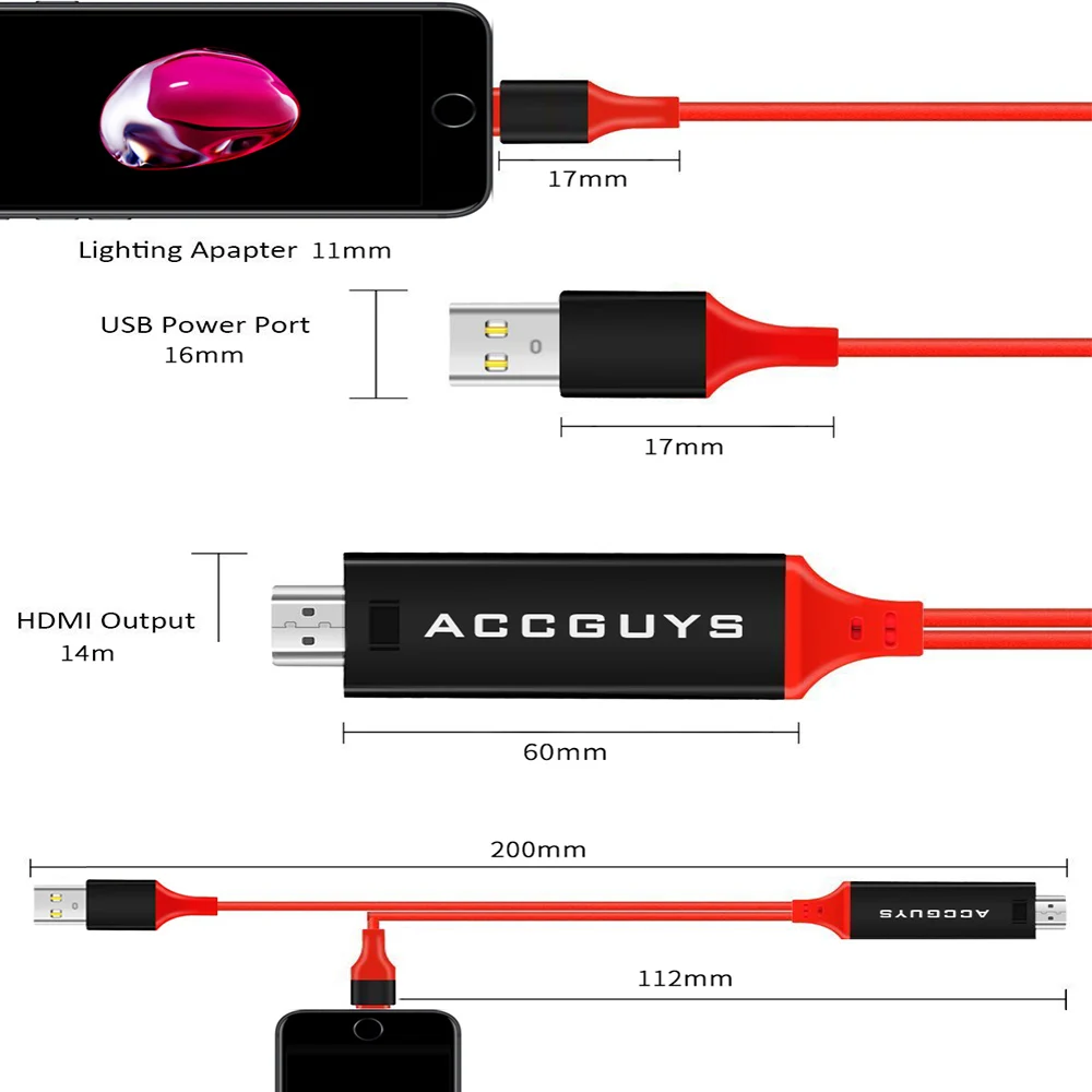 ACCGUYS 1080P HDMI HDTV Кабель Цифровой AV адаптер для iPhone XR XS Max X 8 7 6s 5S plus USB к кабель ipad Mini Air