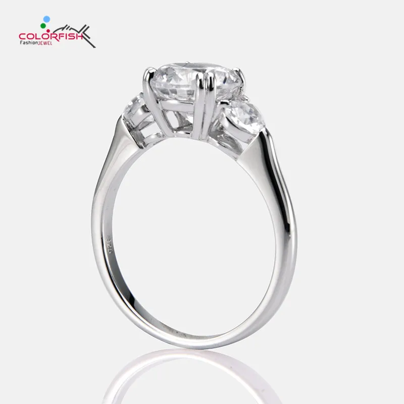 COLORFISH серебряное обручальное кольцо с тремя камнями 2 карата Круглый режущий