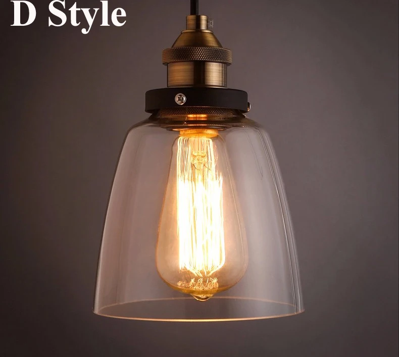 

Retro Vintage Pendant Lights Clear Glass Lamshade Loft Pendant Lamps E27 110V 220V for Dinning Room Home Dcoration Lighting