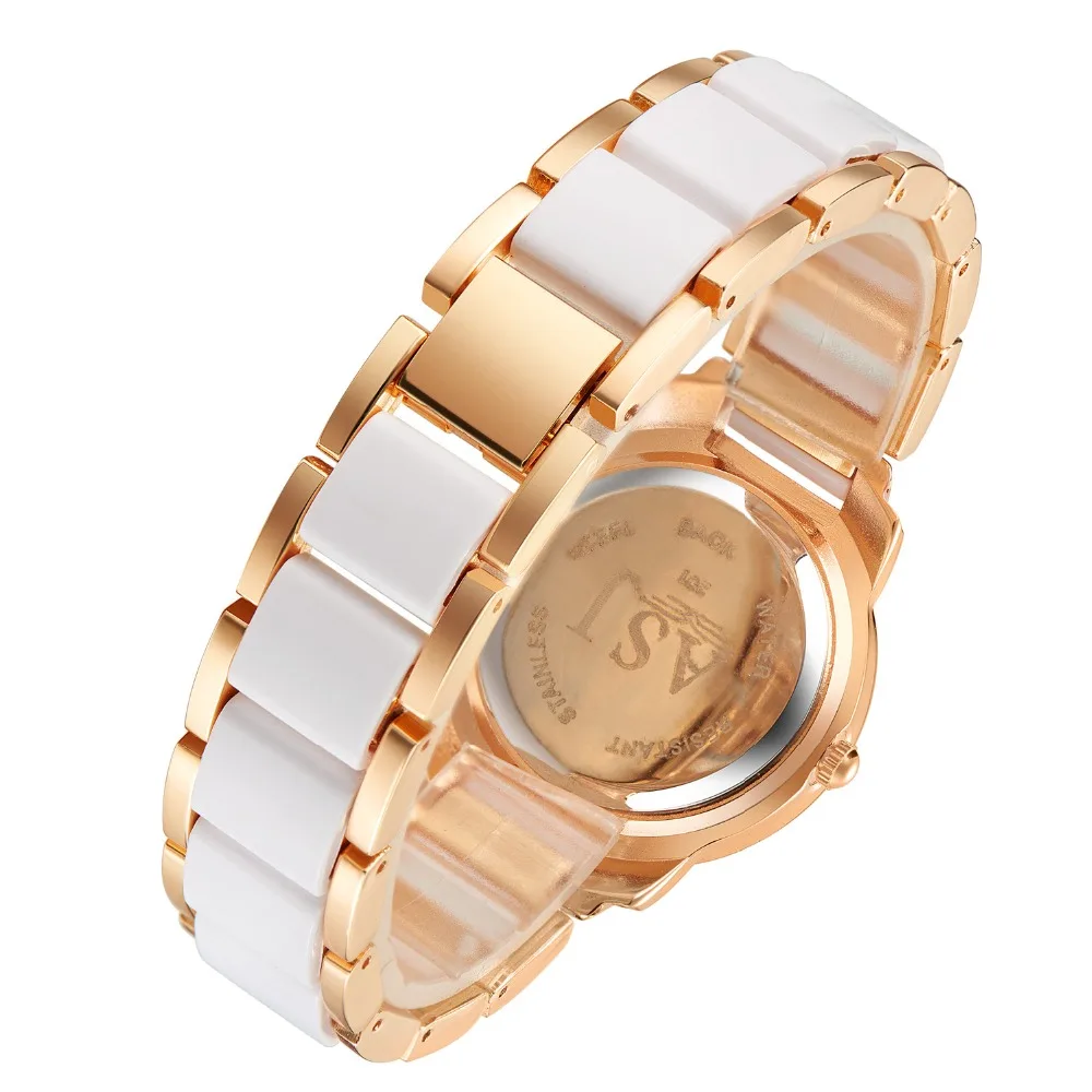 ASJ роскошные женские часы из розового золота керамические браслет модные