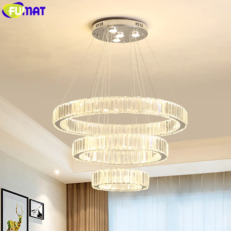 値段 FUMAT Stailess 鋼クリスタルリングスパイラル階段ヴィラ天井ランプ巡回 GU10 層灯ペントハウス光沢シャンデリア