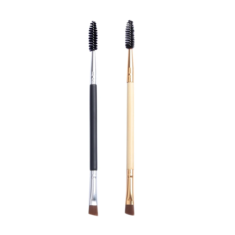 1PC Black 1PC Wood Brainbow, 1 шт./2 шт., двойная щетка для бровей, расческа для бровей, профессиональная, угловая, наклонная Кисть для макияжа, для бровей, глаз, глаз - Handle Color: 1PC Black 1PC Wood