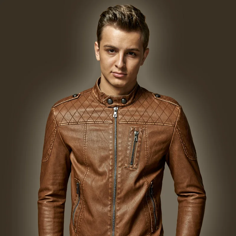Мужская кожаная куртка DHfinery облегающая из искусственной кожи с