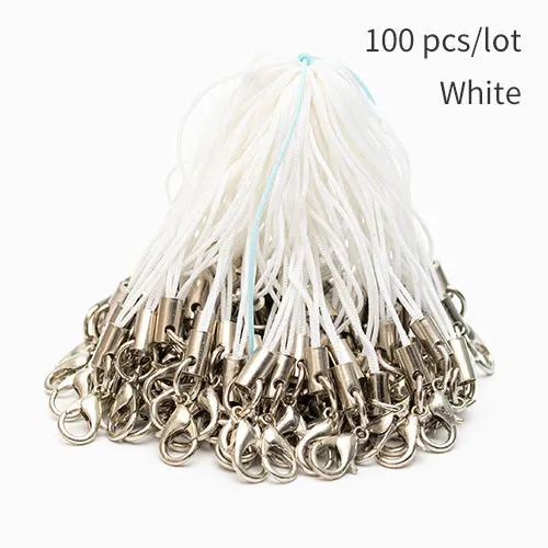 white 100 шт./лот, многоцветная застежка-карабин, ремешок, шнур, мобильный ремешок, очаровательное нейлоновое кольцо для ключей, цепочка, сделай сам, для изготовления ювелирных изделий - Цвет: white