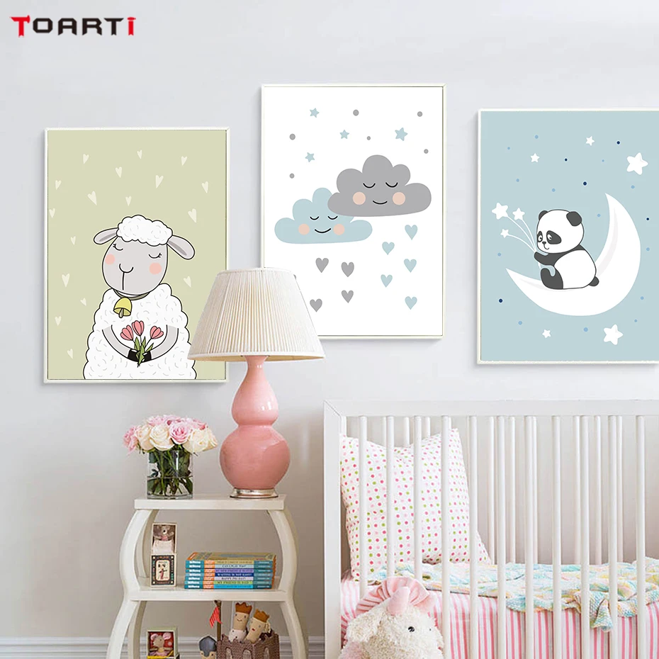 Панда Овцы облака стены искусства прекрасный мультфильм плакаты и принты