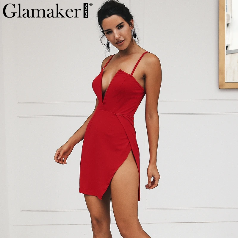 Женское платье с глубоким треугольным вырезом Glamaker белое клубное мини-платье