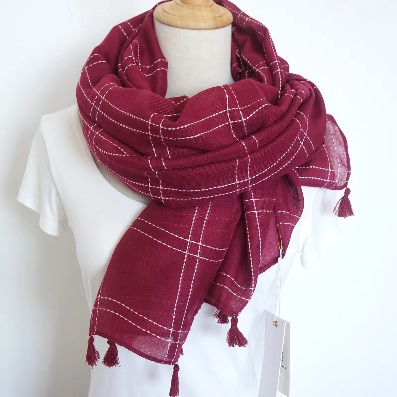 2017 Новый женский осенне-зимний шарф из хлопка и льна теплая клетчатая шаль